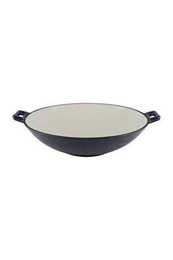 gogiva Tigaie din fontă, emailată, rotundă, joasă, tip wok, albastră, 5L