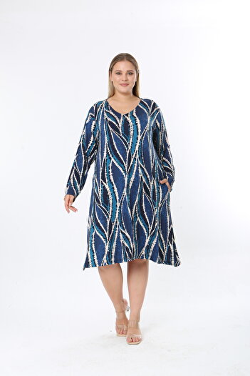 XL Modam Women's Lycra Blue Patterned Plus Size Dress