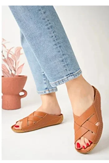 Deniz Terlik Genuine Leather Soft Orthopedic Women's Slippers