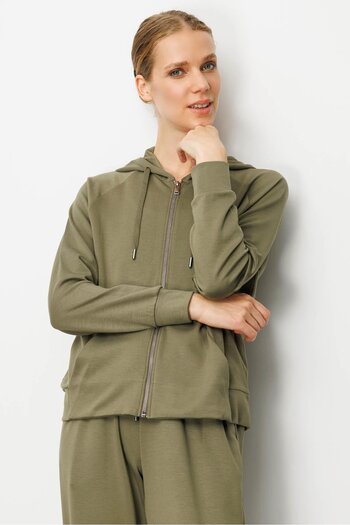 Desen Triko Women's Kangaroo Pocket Sweat Tracksuit Top Khaki