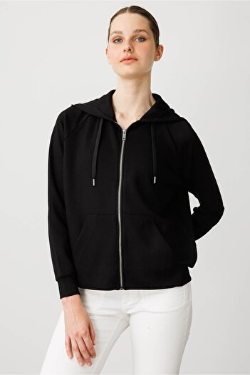 Desen Triko Women's Kangaroo Pocket Sweat Tracksuit Top Black