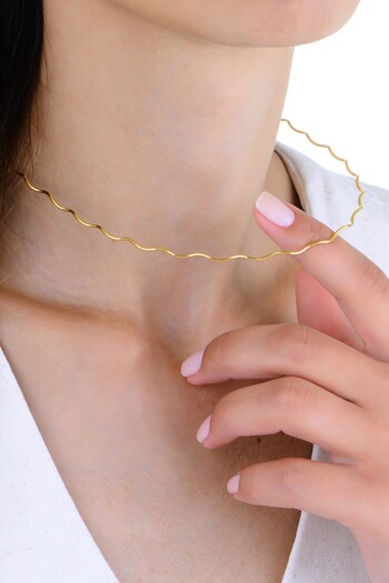 Söğütlü Silver Gümüş altın yaldızlı italyan model dalgalı kolye SGTL12952GOLD