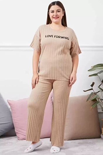 shai Printed Plus Size Pajama Set Mink Color