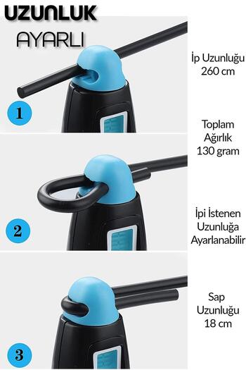 Telvesse Atlama İpi Uzunluk Ayarlanabilir Mekanik Sayaçlı Ayarlı Göstergeli Atlama İpi Jump Rope Mavi 5006