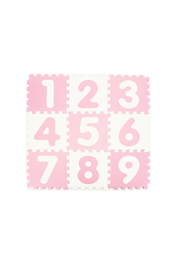LUDIRO Puzzle Mat with Numbers 1-9, 9 Pieces 32x32 cm, EVA Foam with Silver Ions, White Pink