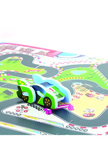 LUDIRO EVA Foam Puzzle Mat for Children, Set of 9 Educational Pieces with Race Track, 3D Car