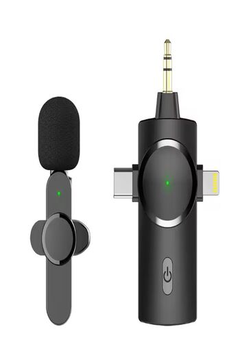 ULTRATEKNO ZR124 Profesyonel Kablosuz Yaka Mikrofonu 3in1 Type C - Lightning- 3,5 mm Uçlu Tekli Mikrofon