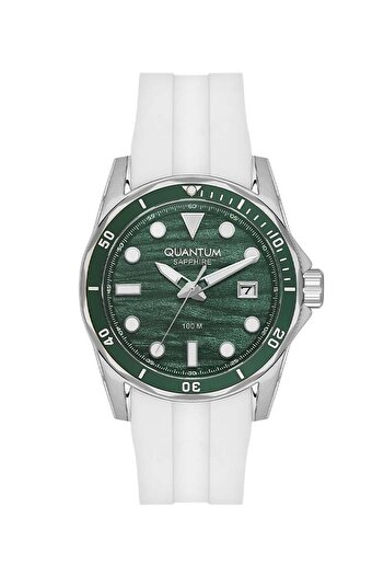 Quantum Adg1229.375 10 Atm Water Resistant Steel Case with Anti-Scratch Sapphire Glass Silicone Cord White
