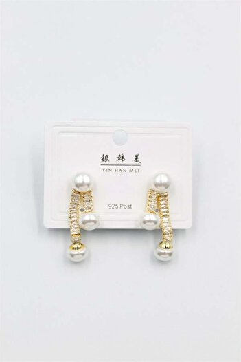 Royaleks Baguette Jewelled Pearl Earrings - Gold