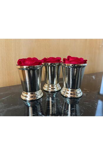 Elk Home Silver Coated 3 Pieces Rose Bucket Including Red Velvet Roses