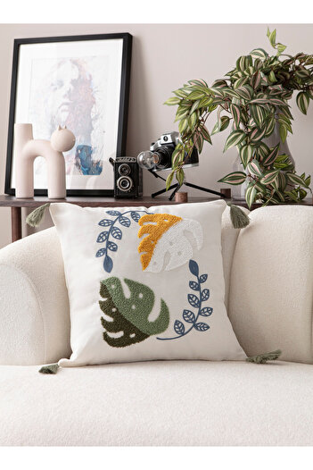 SWITA Comfort Series Punch Embroidered Linen Throw Pillow Cover 43X43 cm