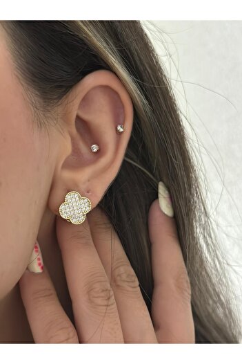 MyladyAccessoriess Full Zircon Stone Minimal Clover Premium Earrings