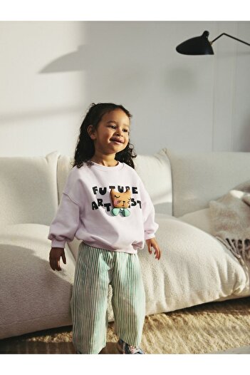 Next Baby Cotton Green Striped Printed Long Sleeve Top and Bottom Set