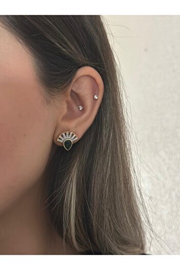 MyladyAccessoriess Drop Detail Fan Tiny Earrings Green