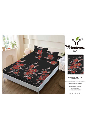 FIONNA.RO Duvet Cover with Elastic and Pillowcases 160X200cm - Black Floral