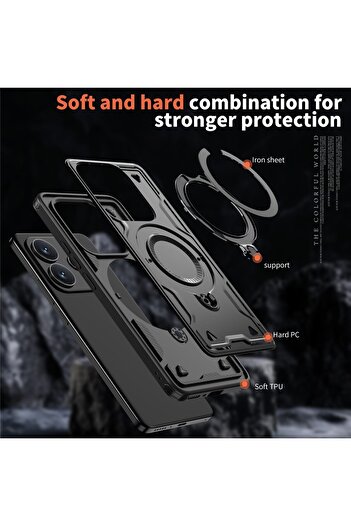 ALC MOBILE Carcasă militară tip armură cu inel metalic, compatibilă cu Xiaomi Redmi Note 14 4G, neagră