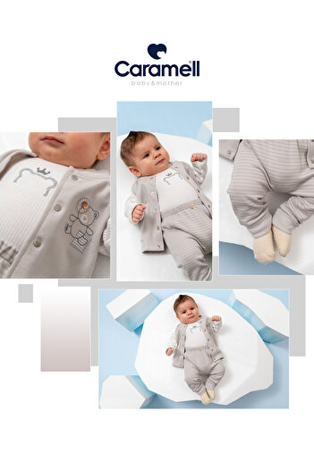Caramell Baby Boy Blue Vest 3-Piece Set (1-12 Months)