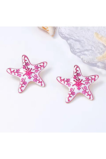 SATIYU BUTİK Pink Patterned Ceramic Look Starfish Earrings