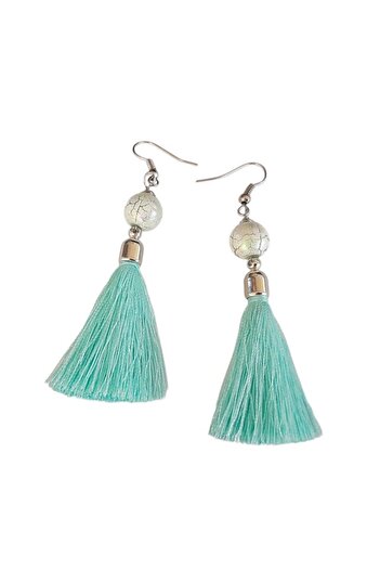 OEM Long Fringe Earrings, Eleganza, Light Turquoise, 2 x 7.5 cm