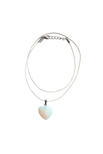 Roberta Pandantiv Moon Stone Opal, white stone, heart-shaped, 20 x 18 mm, with white cord