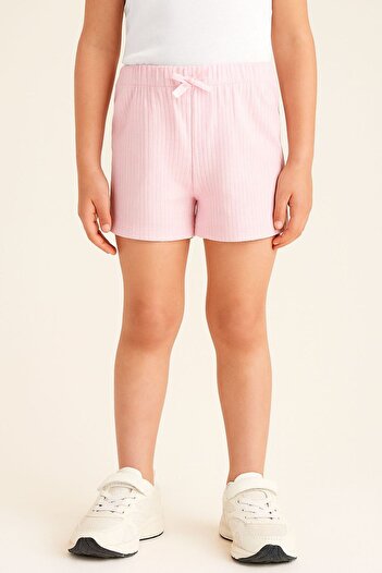 ESİLA KİDS Girl's Pink Combed Cotton Shorts - Textured, Summer Combed Cotton Fabric 2-14 Years
