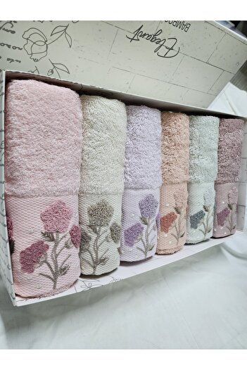 Fiesta Hand Towel Embroidered Multicolored Bamboo Towel 50X90 (6 Pieces)