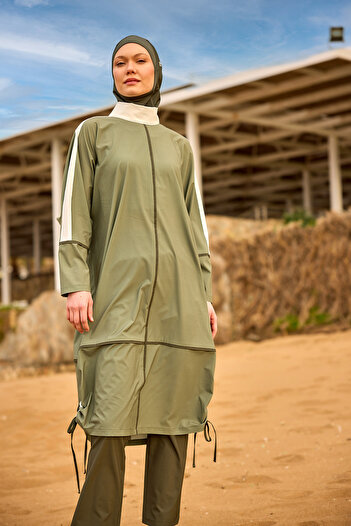 Marina Khaki Full Covered Hijab Swimsuit – Hidden Zipper with Stopper M2521-1