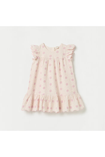 giggles Juniors All-Over Floral Embroidered A-line Dress with Ruffle Sleeves