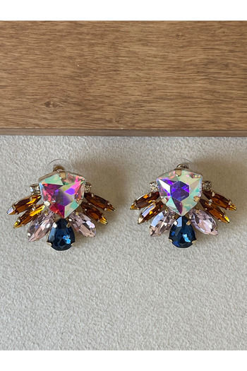Rupen Kraft Moire Shiny Stone Trend Design Earrings Evening Dress Earrings