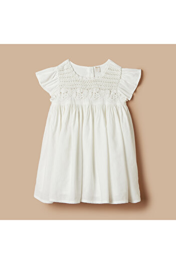 giggles Crochet Detail A-line Dress with Ruffle Sleeves