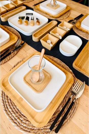 CASA DE BELLA Bamboo Porcelain 104 Piece Breakfast Set for 12 People