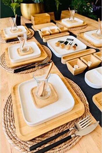 CASA DE BELLA Bamboo Porcelain 104 Piece Breakfast Set for 12 People