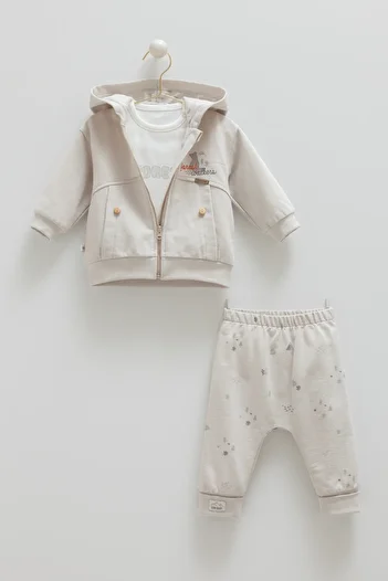 Caramell Baby 3-Piece Seasonal Set Hooded Sweatshirt + Body + Trousers (3-18 Months)