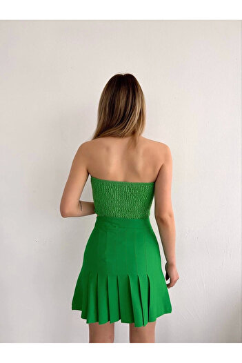Ovebu Pleated Button Skirt Light Green S24811