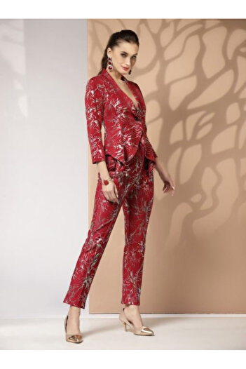 Kassually By Styli Foil Print Regular Fit Blazer and Tapered Pants Co-Ords