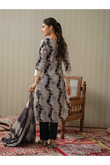 DW By Styli Floral Printed Lace Inserts Kurta with Palazzos and Dupatta Set