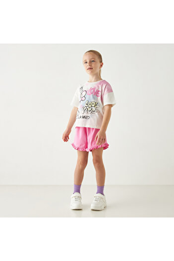 Juniors Solid Shorts with Elasticated Waistband and Ruffles