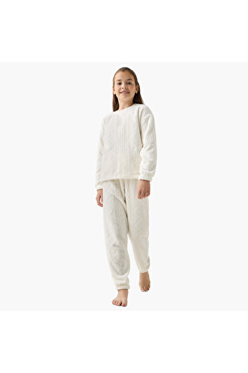 Juniors Textured Long Sleeves T-shirt with Elasticated Pyjama Set