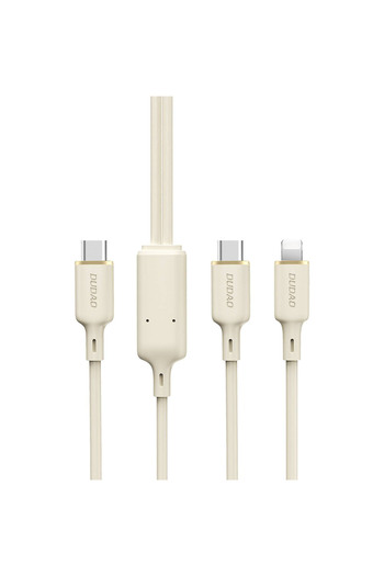 DUDAO Cablu 2 în 1 ranforsat SR USB-C - USB-C / Lightning 100W 1,2 m bej
