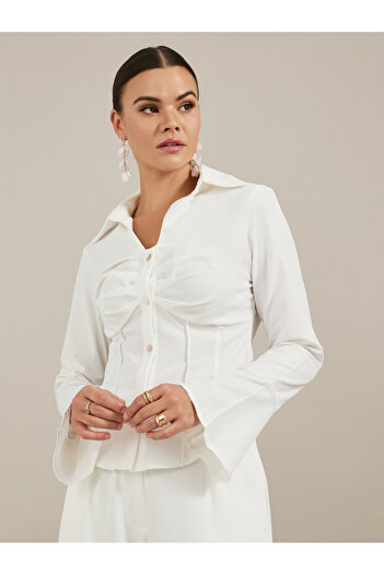 Take Two By Styli Solid Pleated Spread Collar Long Sleeve Shirt
