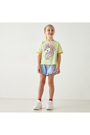 Juniors Solid Shorts with Ruffle Detail and Elasticated Waistband