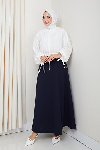 FERHEL Scuba Waist Elastic Rhat Cut Flared Hijab Skirt