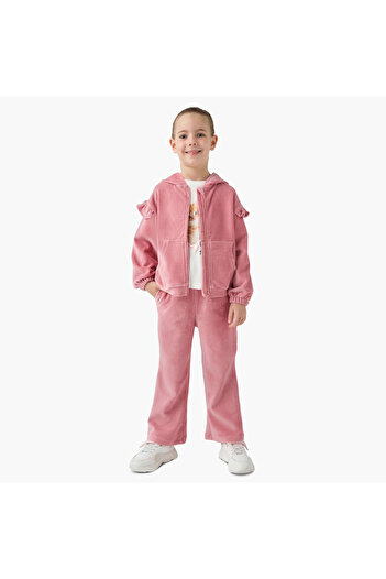 Juniors Ribbed Ruffle Detail Hoodie and Elasticated Pants Set