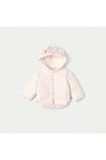 Juniors Heart Embroidered Hooded Jacket with Long Sleeves