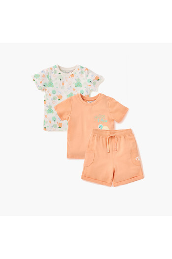 Juniors 3-Piece Printed T-shirt and Shorts Set