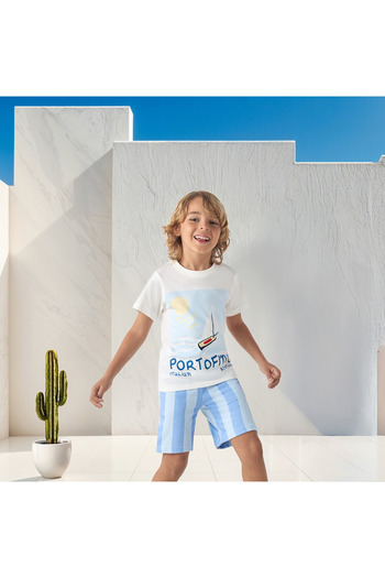 Juniors 3-Piece Nautical Print Crew Neck T-shirt and Shorts Set