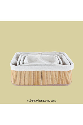 intoku Ivory Bamboo 4-Piece Multi-Purpose Bathroom Organizer Basket