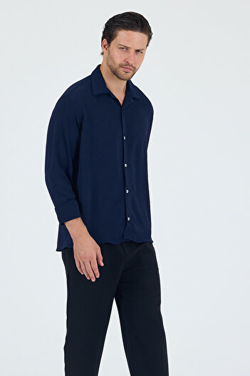 Trn JNS Синя літня сорочка з льону Oversize для чоловіків