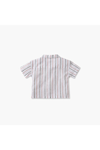 giggles Striped Shirt with Camp Collar and Short Sleeves