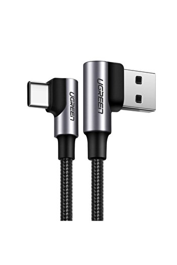 Ugreen Cablu USB împletit unghiular - USB-C Quick Charge 3.0 2m gri